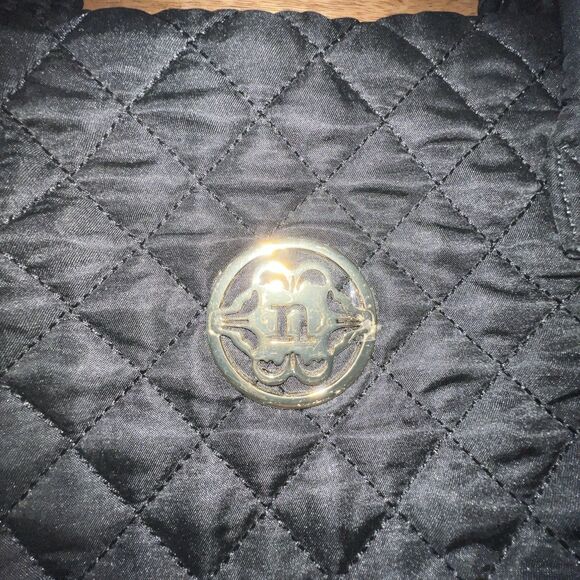 Nanette Lepore Womens Quilted Satin Black Tote Shoulder Bag Lightweight Preowned - Picture 2 of 11